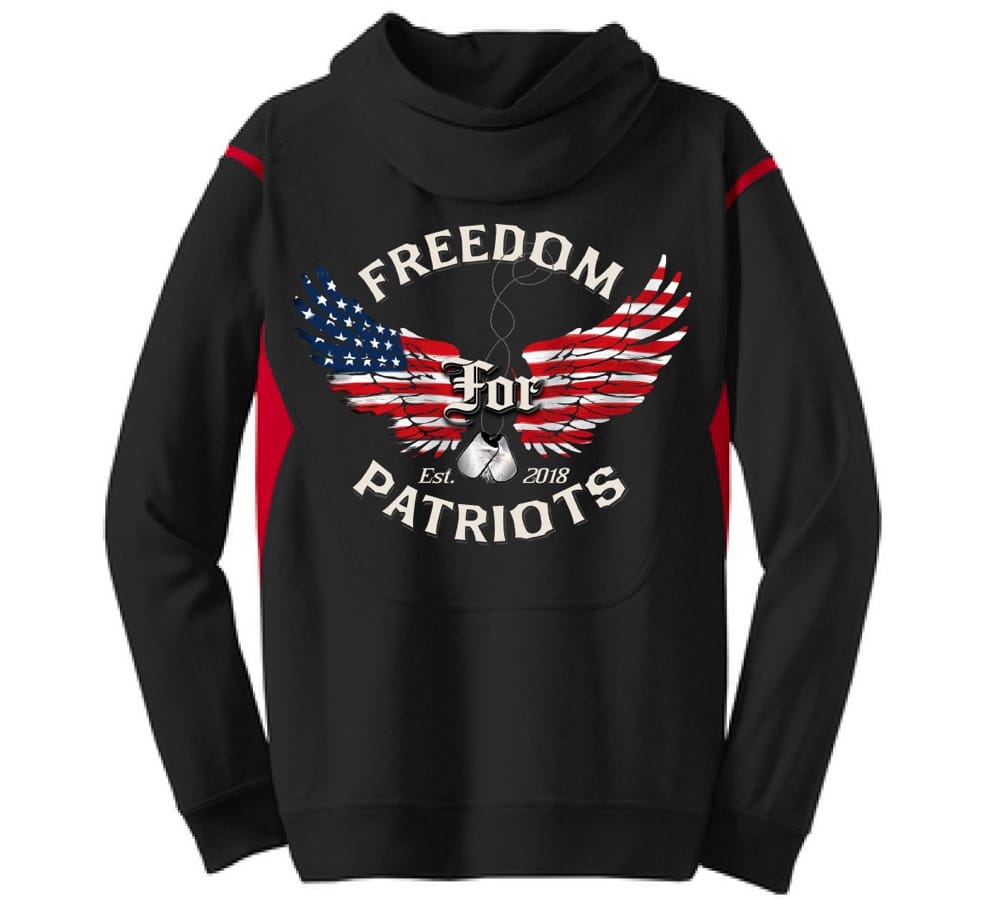 back of black and red trip freedom for patriots hoodie
