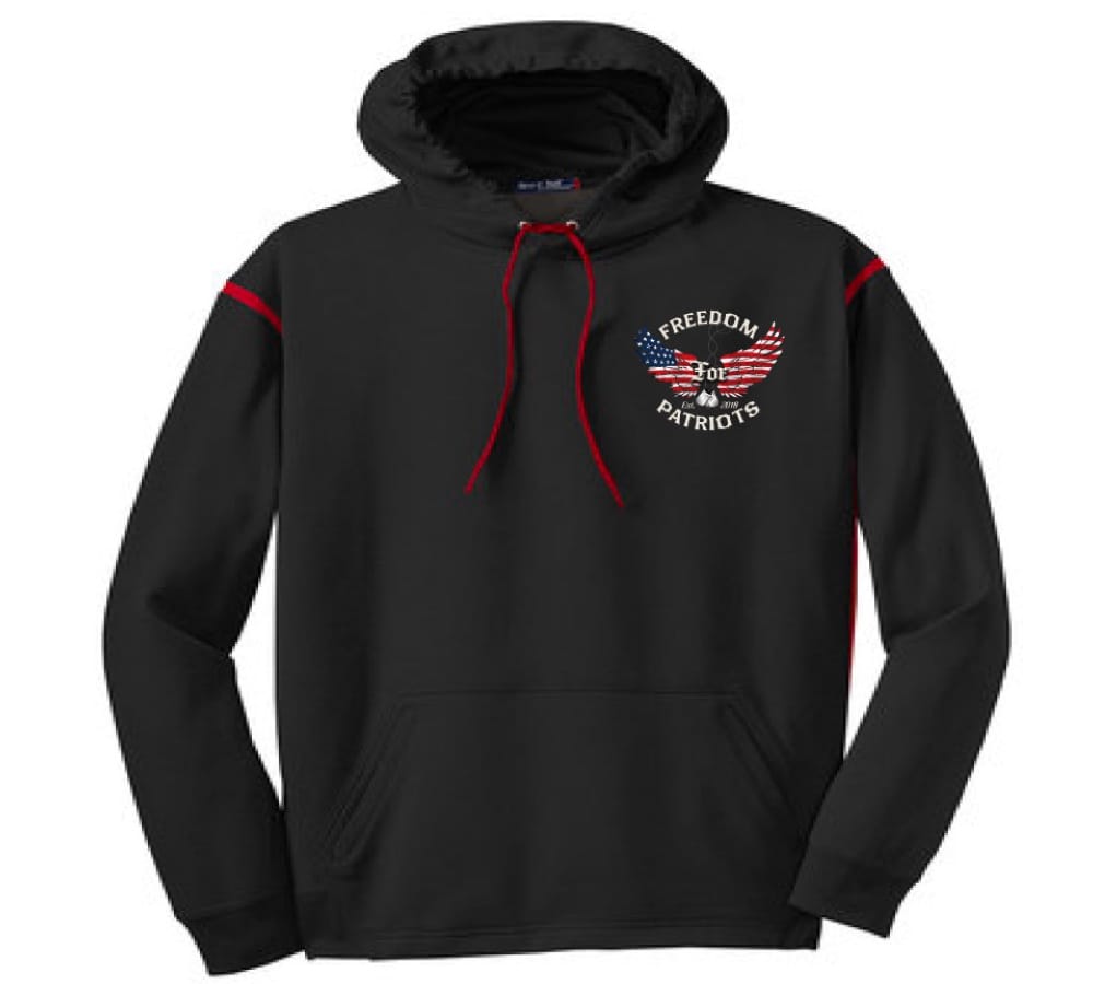 front of black and red trip freedom for patriots hoodie