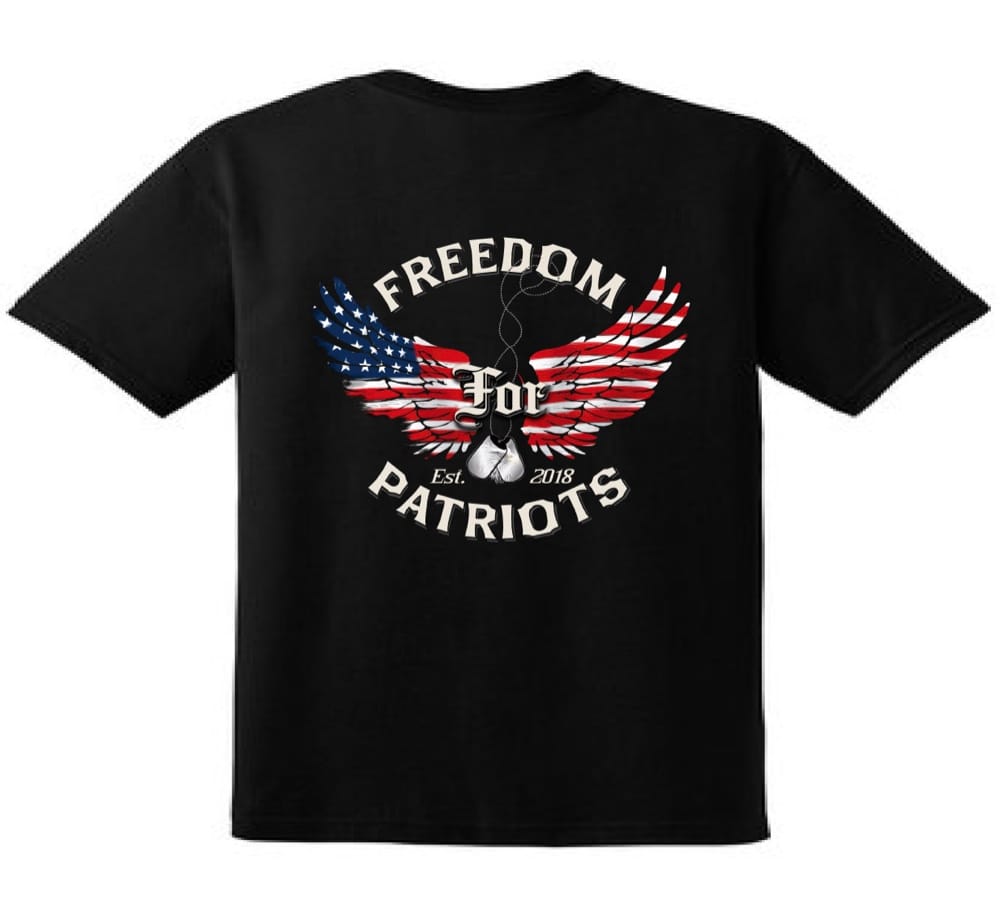 back of black freedom for patriots tshirt