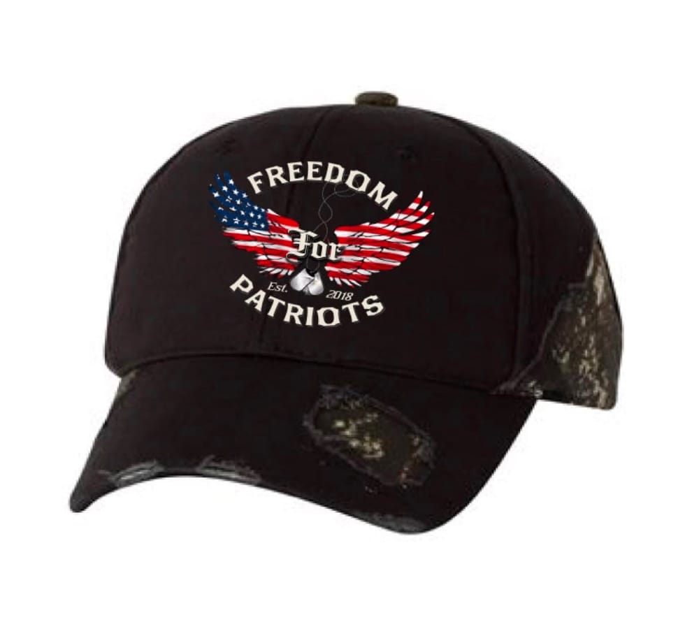 front of black and camo freedom for patriots hat